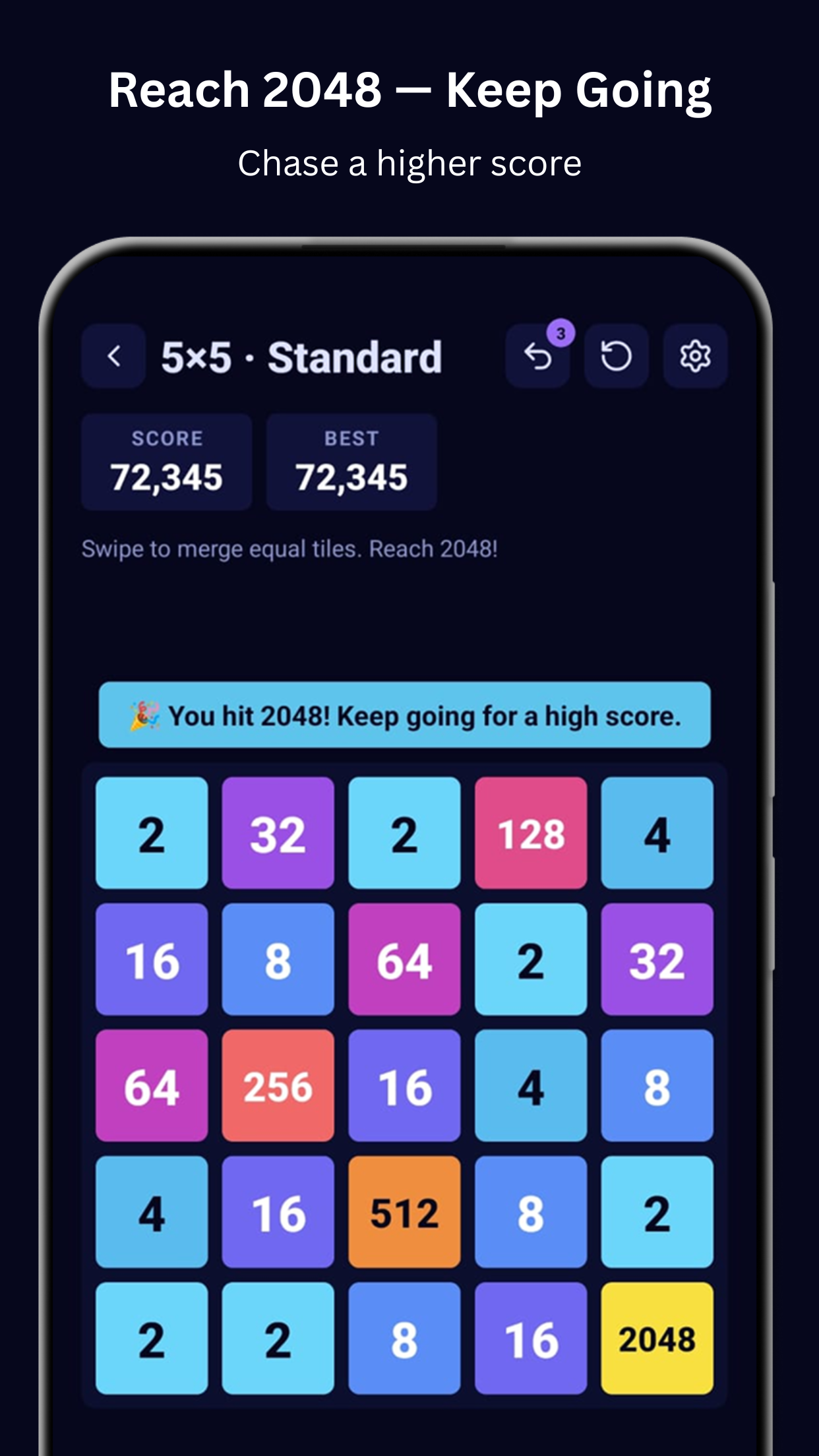 Merge 5 — a 5×5 board mid-run